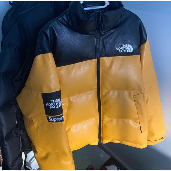 Yellow Leather Supreme North Face Nuptse Puffer Jacket - Picture 1 of 10